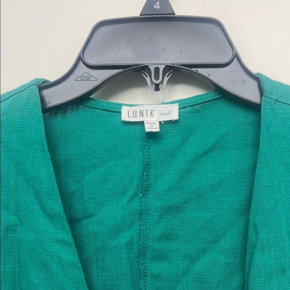 Linen Green Wrap Mini Dress - Picture 2 of 7